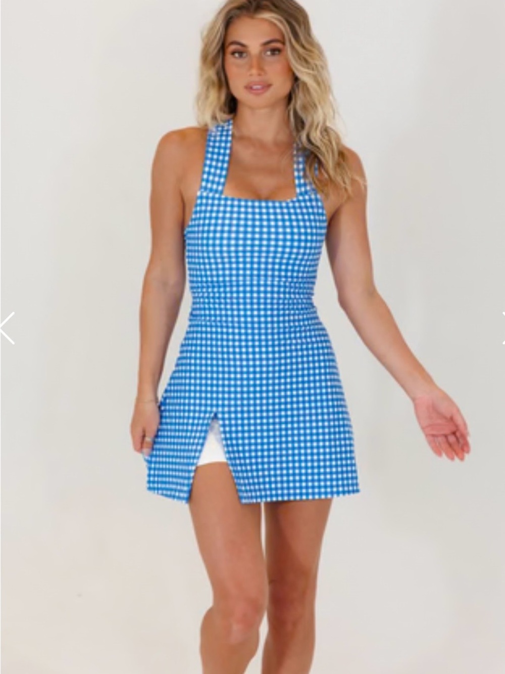 Salt Project Blue Gingham Halter Mini Dress